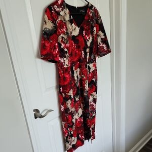 Elegant Floral Red and Black Dress